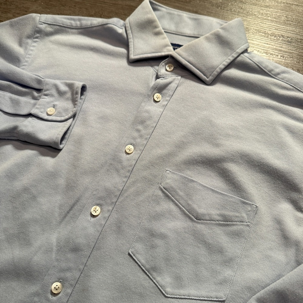 Proper Cloth Shirt Men Medium Blue Performance Cotton Blend Long Sleeve Collared